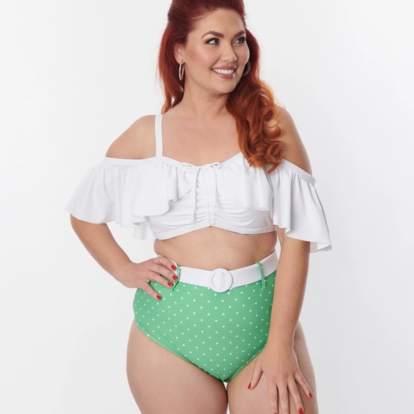 Unique Vintage Plus Size White Ruffle Swim Top Size 3X/20 - Picture 4 of 5